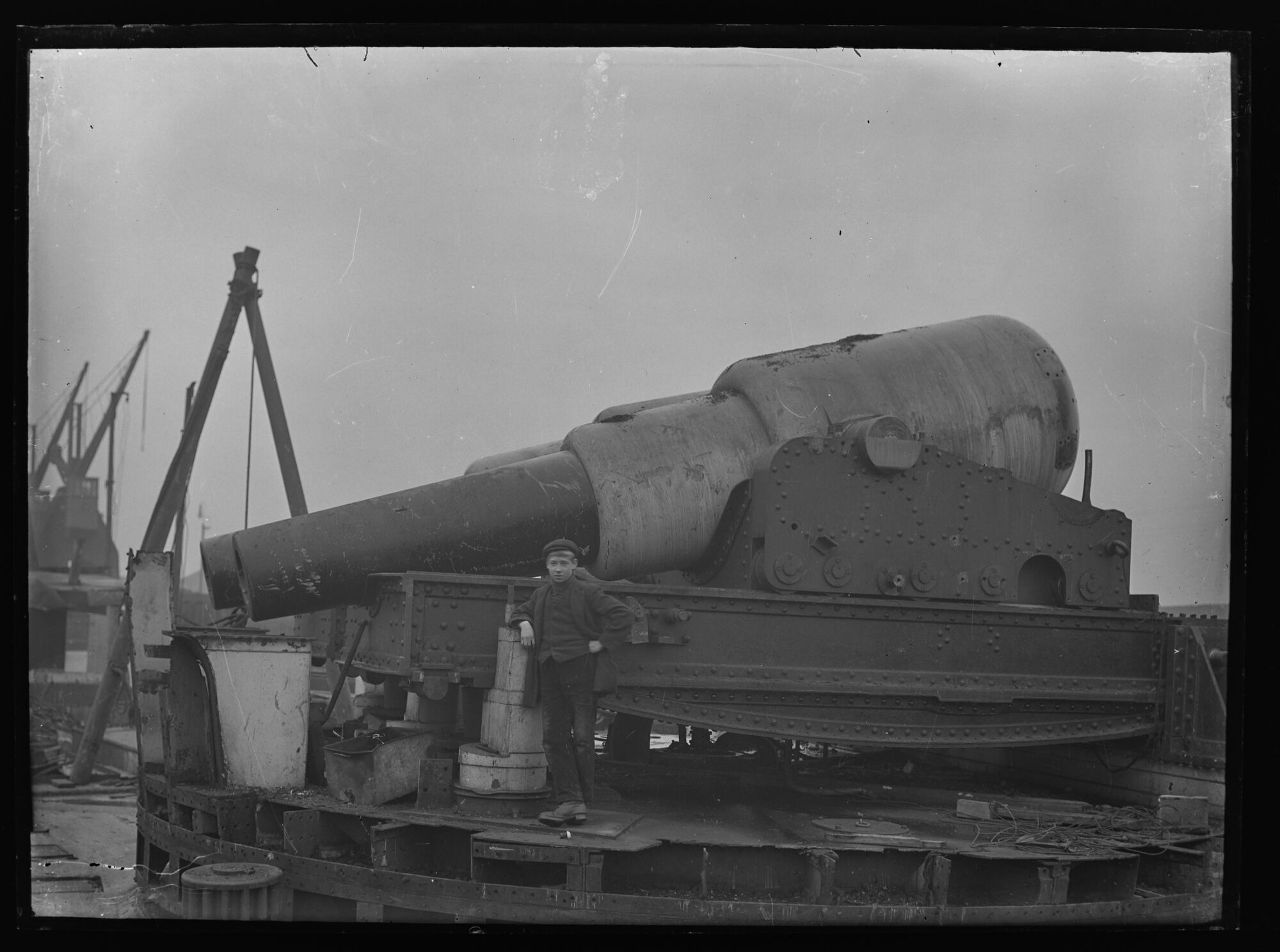 Portrait of child with gun on HMS Dreadnought, Barrow-in-Furness