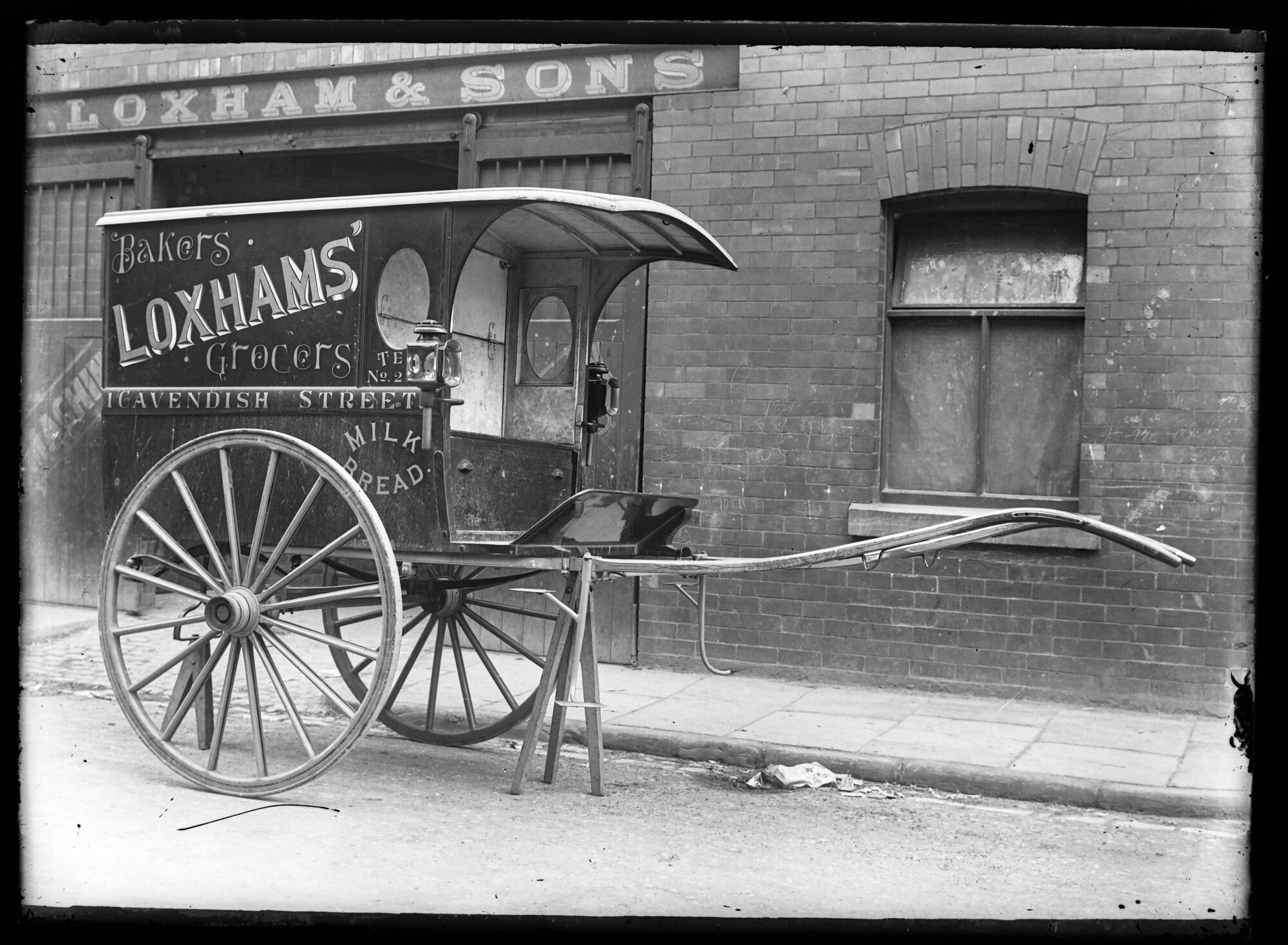 Loxham's horse drawn delivery van outside bakery in Buccleuch Street, Barrow-in-Furness