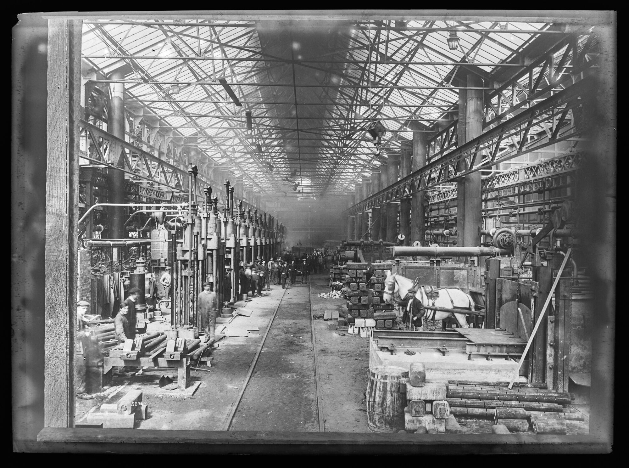 Horses working indoors, New Shell Shop, Vickers Ltd., Barrow-in-Furness