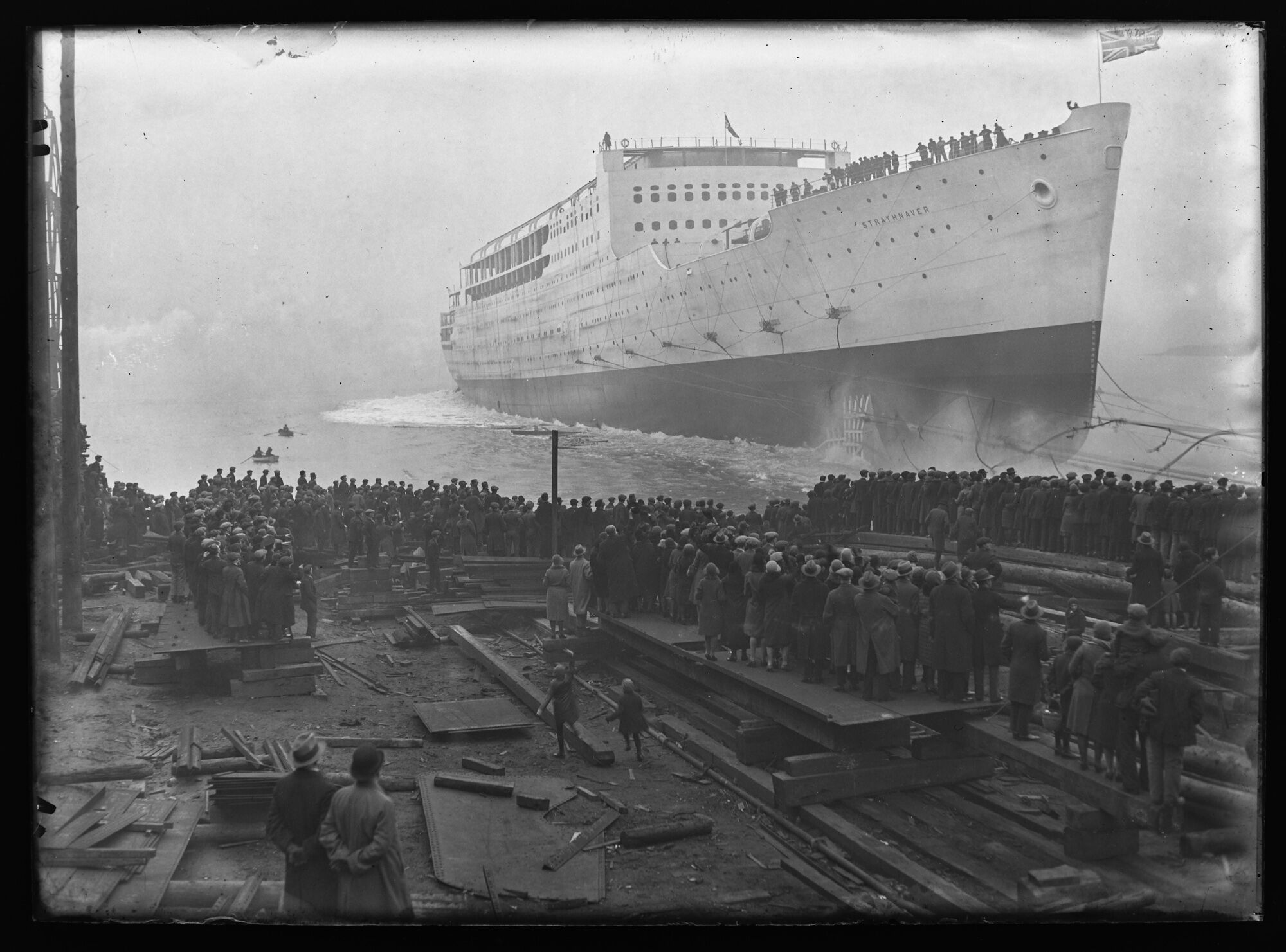 Launch of P&O Liner Strathnaver, Walney Channel, Barrow-in-Furness
